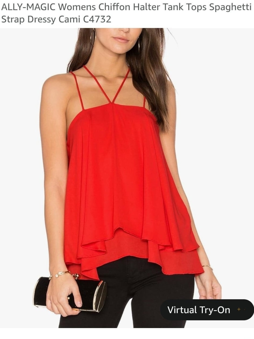 Red Chiffon Halter Flowy Top